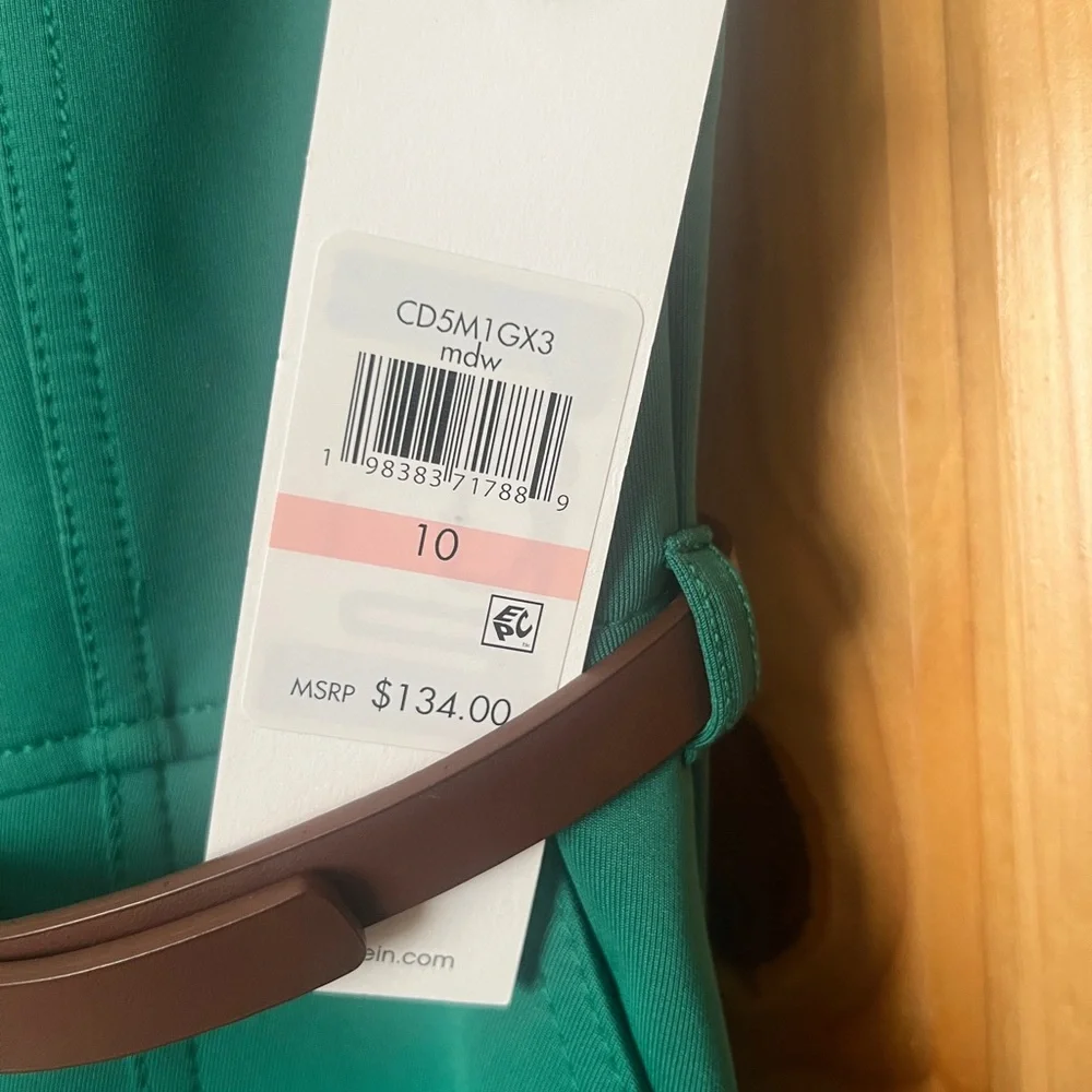 NWT Calvin Klein Midi Sleeveless Scuba Dress with Belt Sz 10 - Picture 7 of 10